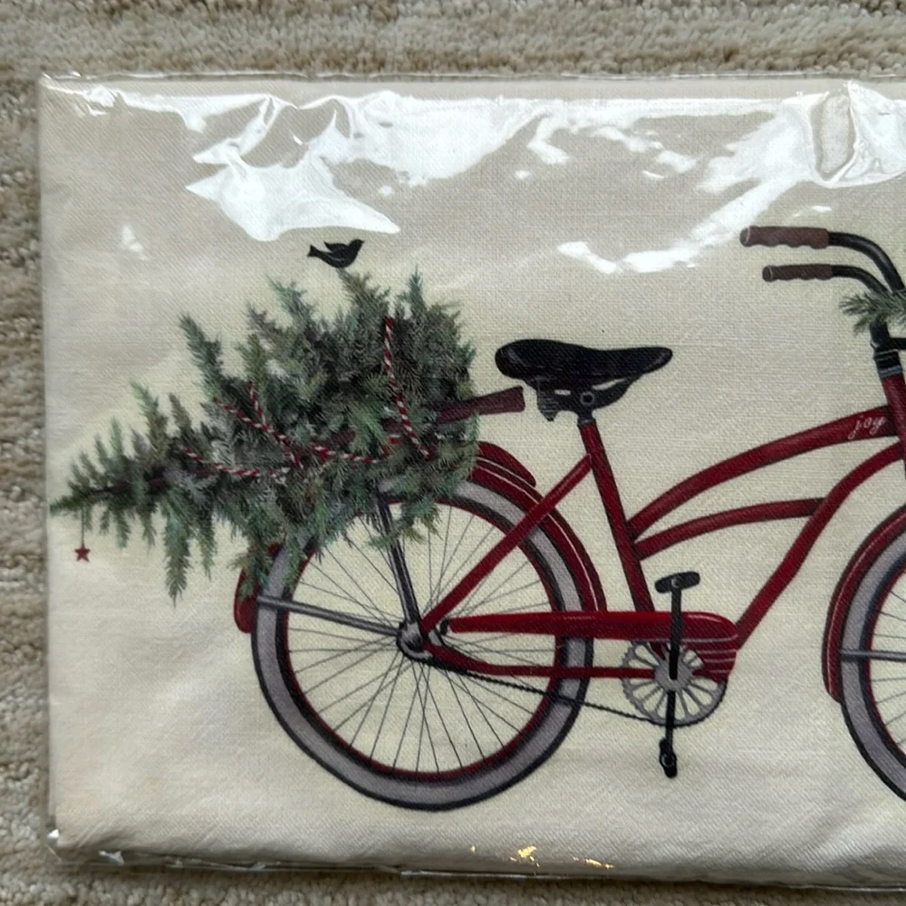 Mary Lake-Thompson Red Christmas Bike Black Labrador Dog Flour Sack Dish Towel